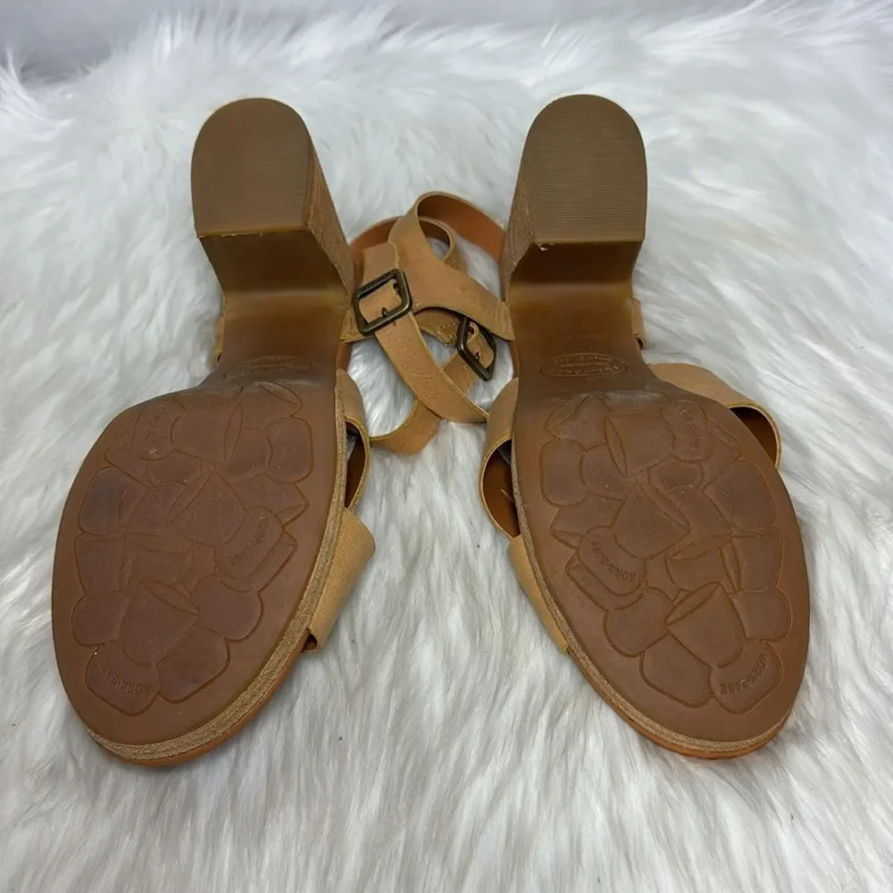 Korks Hutton NWOT Tan Leather Ankle Strap Sandals‎ Sz 11
